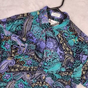 Goouch Shirt Mens Small Multicolor Paisley Rayon Abstract 90s Long Sleeve